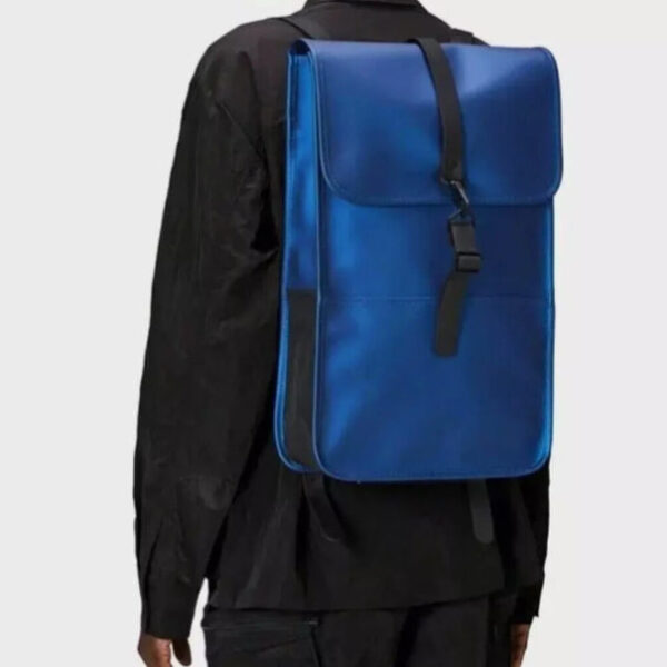 RAINS Backpack W3 Rucksack Waterproof Waves Blue Carabiner Closure Laptop School
