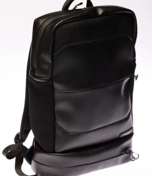 Rectangular backpack with a laptop compartment and mesh back panel