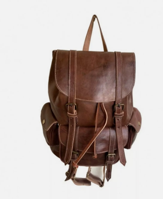 Second image of 16” Genuine Leather Backpack Dark Brown Handmade Bag