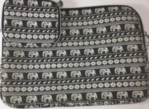 Laptop Tablet Sleeve Case Bag Foam Lined Black With Elephants Matching purse